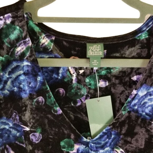 Wild Fable Dress Long Sleeve Purple Blue Floral XS Long Sleeve Ruffled Bottom - Picture 4 of 7